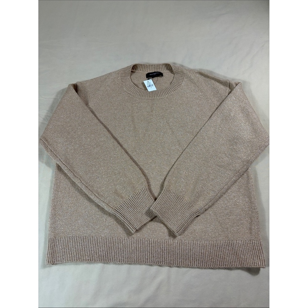 NWT Banana Republic Metallic Crewneck Sweater Tan Gold Shimmer Medium